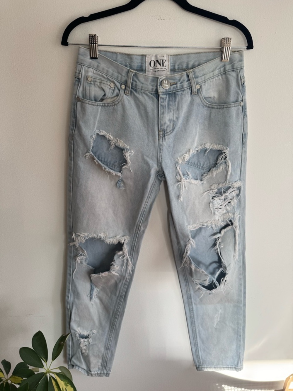 One Teaspoon Distressed Jeans Light Wash Baggy Grunge Festival Denim